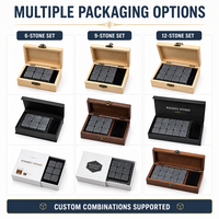 En stock, pierres à whisky en granit de qualité alimentaire Shunstone, 6 pièces, avec plateau en bois pour les amateurs de whisky