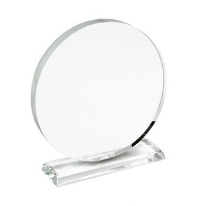 Trofeo Rotondo in Cristallo Liscio con Base Trasparente da 80mm di Diametro e Supporto Espositivo - Product Image 1