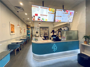 Muebles de tienda de té de la leche personalizados Estante de exhibición de tienda de café Boba de madera Diseño de interiores de tienda de té de burbujas de mármol sólido - Product Image 2