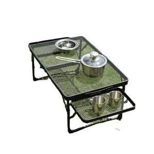 Folding Low Picnic Table, Sturdy Steel Mesh Outdoor ,Waterproof and Heat Resistant, Aluminum Camping Table with Wing Panels