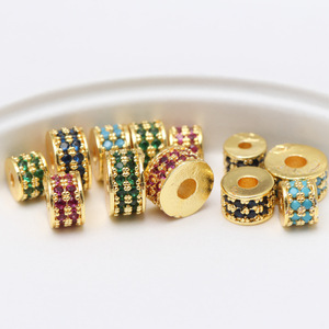 Distanziatori a disco rotondi a due file con micro zirconi cubici (CZ) placcati oro 18k, distanziatori a disco con pavé di diamanti - Product Image 1