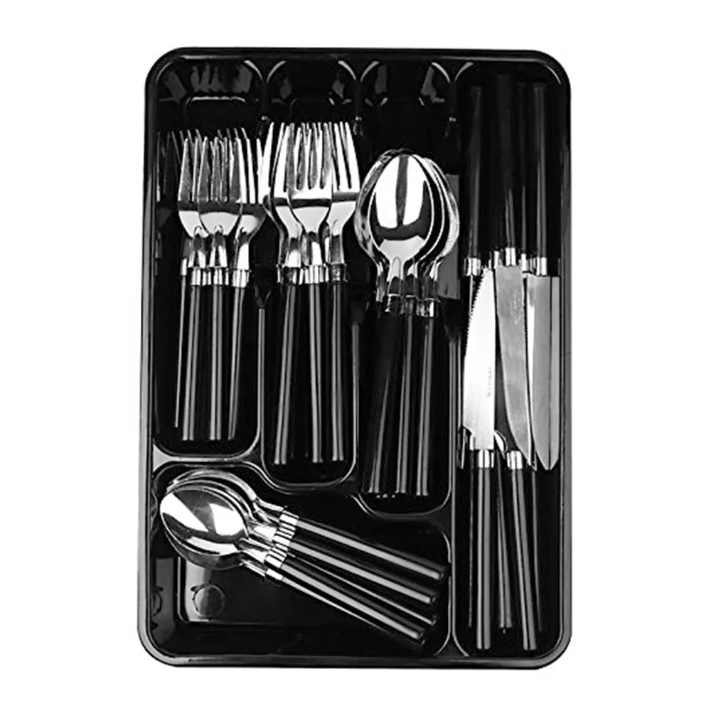 रंगीन संभाल के साथ 360 प्लास्टिक ट्रे में चांदी के बर्तन सेट flatware 24 pcs कांटा और चम्मच