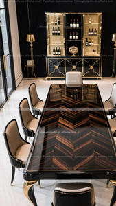 ชุดโต๊ะอาหารหรูหราทันสมัย8ที่นั่งโต๊ะรับประทานอาหารไม้เนื้อแข็งอบเคลือบเงาสำหรับวิลล่าขนาดใหญ่พร้อมเก้าอี้8ตัว - Product Image 2