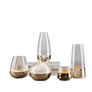 Groothandel cilinder vazen voor kaarsen-Kleine Glazen Bloemenvaas Gouden Bruiloft Tall Glazen Cilinder Vaas Voor Home Decor Glazen Kaarshouder