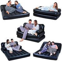 Moderno negro plegable portátil de PVC inflable sofá doble tamaño Queen colchón de aire con bomba de pie para uso interior/exterior