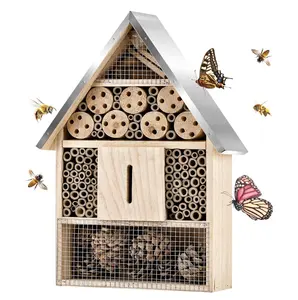 Wooden Mason Insect Bee Butterfly House Honeycomb Outdoor Hanging Bamboo Habitat farm Outdoor Hanging Bamboo Habitat