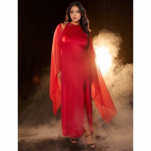 <span class=keywords><strong>Robe</strong></span> midi élégante pour femmes grandes tailles, nouvelle collection été, <span class=keywords><strong>robe</strong></span> de soirée formelle élégante à manches évasées et fente haute, <span class=keywords><strong>robe</strong></span> maxi avec cape - Product Image 3