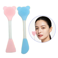 Pinceau applicateur de masque en silicone souple double tête en forme d'ours mignon, couleurs macaron variées, pour le nettoyage des points noirs