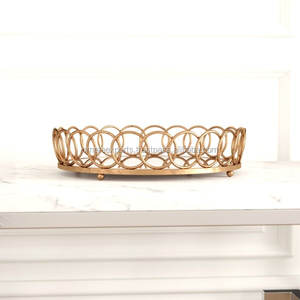 Plateau de service personnalisé en métal et miroir, boucles à motifs, décoration ronde superposées - Product Image 4