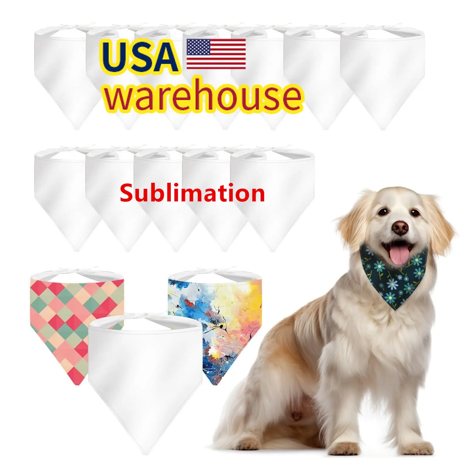 Sublimación perro bandanas logotipo personalizado EE. UU. ALMACÉN 100% poliéster blanco sublimación perro Bandana espacios en blanco bandanas para perros
