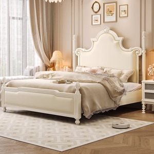 French Style Solid Wood <b>Double</b> <b>Bed</b> 1.8m Soft Headboard Platform <b>Bed</b> Bedroom Furniture - Product Image 2