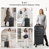 Valise de maquillage en cuir à roulettes 5-en-1 avec grande capacité, bandoulière et roulettes pour chariot de salon de coiffure