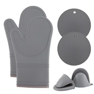Kitchen Extra Long Silicone 6pcs Oven Gloves Set with High <b>Heat</b> Resistant Non-Slip Potholders Hot <b>Pads</b> for Baking Cooking - Product Image 1