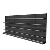 Étagère murale de supermarché en acier inoxydable réglable à 5 niveaux, gondole autoportante noire avec panneau perforé