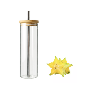 Bouteille en verre de 700 ml. Bouteille d'eau en verre avec mike / thé / café à large bouche avec plateau en bambou et paille ré - Product Image 2