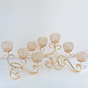 Candélabre doré multi-bras de style <span class=keywords><strong>voiture</strong></span> vintage avec perles de verre verticales, porte-bougie de table longue pour <span class=keywords><strong>mariage</strong></span> et fête, style européen et américain - Product Image 2