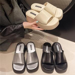 Sandali Estivi Bianchi con <span class=keywords><strong>Zeppa</strong></span> Quadrata per <span class=keywords><strong>Donna</strong></span>, Ciabatte con Tacco Alto - Product Image 5