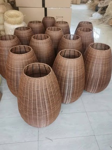 Lámpara de escritorio halógena de arco de Bola negra de lujo, pantallas de mimbre naturales para jardín, luz led de pie de suelo de bambú para exteriores - Product Image 6