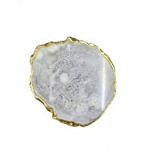 Natural White Agate Slice <b>Coaster</b> Carved Gemstone Trinket Plate Gold Resin Edge Decor for Home Gift - Product Image 3