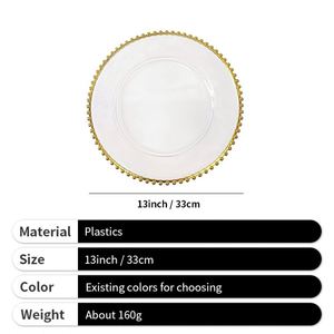 Assiette de présentation dorée transparente perlée de 13 pouces pour événements et banquets de mariage, vente en gros 2024 pour entreprises - Product Image 3