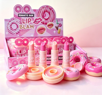 Grosir 24 Pcs Lip Balm Pelembap Donat Pink dengan Vitamin C, Kemasan Bulat, Masker Bibir, Perlengkapan Tidur