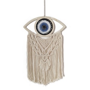 <span class=keywords><strong>Tapisserie</strong></span> tissée à la main, décoration murale en copeaux de <span class=keywords><strong>bois</strong></span> œil du diable, décoration en fil de coton, suspension murale à franges - Product Image 1