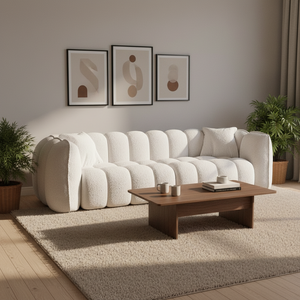 أريكة قماشية فرنسية عتيقة بتصميم اليقطين لثلاثة أشخاص، مجموعة أرائك مستقيمة بحشوة إسفنجية لغرفة المعيشة والشقق الصغيرة، لون كريمي - Product Image 4