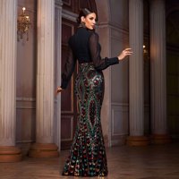 Robe de soirée sirène multicolore à sequins, col montant, manches longues transparentes, élégante, de luxe, style arabe, pour soirée, longue