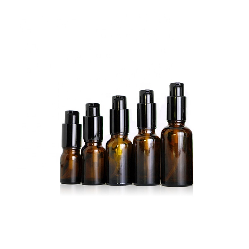 Cosmetic Packaging 20ml Amber Glass Pump Lotion Bottle Biodegradable with Duckbill Head