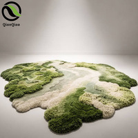 QIANQIAO Moderner Skulpturaler 3D-Textur Hochwertiger Umweltfreundlicher Grüner Wollteppich in Moosform als Akzentteppich für Nordisches Minimalistisches Interieur