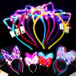 LED kedi kulak çiçek taç Glow kafa LED ışık Up yanıp sönen Glow Hairbands kadın kızlar kostüm kafa