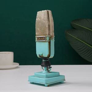 Miniaturas en miniatura de micrófono azul claro, manualidades de hierro, escritorio antiguo, hogar, Vintage, accesorios de decoración de Metal, regalo de cumpleaños - Product Image 4