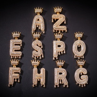 Hip Hop Iced Out Bling Cubique A-Z Goutte À Goutte Couronne Zircon Lettres Colliers & Pendentif Chaîne Pour Hommes Bijoux avec Chaîne De Corde