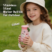Bouteille d'eau isotherme Everich personnalisable avec logo pour enfants, 600 ml, avec couvercle à paille, en acier inoxydable, sans BPA, idéale pour l'école et comme cadeau