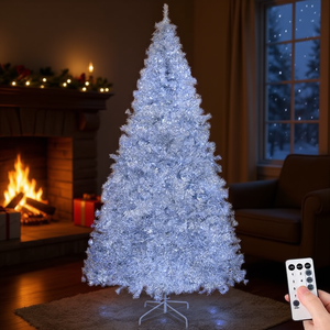 ต้นคริสต์มาสประดิษฐ์ขนาด 8 ฟุต พร้อมไฟ 500 ดวง สีเงิน แบบพับได้ สำหรับตกแต่งภายในบ้าน พร้อมรีโมทคอนโทรล - Product Image 2