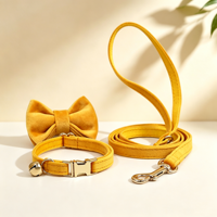 Ensemble collier et laisse pour chat en velours jaune de qualité supérieure avec nœud papillon, collier pour chat en velours doux, collier pour chat en velours personnalisé, vente en gros directe OEM/ODM