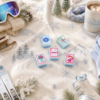 Set Ubin Mahjong Mewah Baru dengan Desain Manusia Salju Bersegi Ski dan Sisi Biru Mint Putih untuk 160 Ubin Mahjong Amerika Musim Dingin