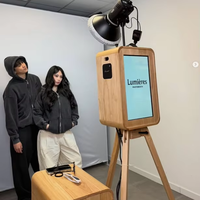 Cabina de Fotos de Roble de Doble Cara con Soporte para Impresora, Carcasa Retro para Cabina de Fotos DSLR para Bodas, Fiestas y Eventos