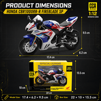Modèle de moto en métal moulé sous pression CBR1000RR-R à l'échelle 1/12 avec des roues mobiles en matériau écologique pour la décoration de la maison ou comme cadeau