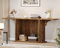 Table console de canapé en bois pour entrée de couloir extra long de ferme antique avec étagère de rangement ouverte
