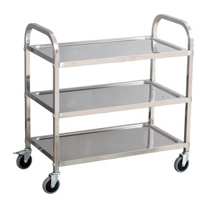 Chariot de cuisine multifonctionnel à succès, chariot à main en acier inoxydable, chariot à nourriture à trois étages, roues, usage commercial, argent/gris, Chine - Product Image 2