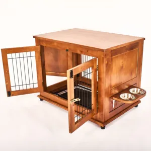 Grand chenil en métal inoxydable en bois et acier inoxydable Cage pour chien Cages pour animaux de compagnie Cage pour chien avec alimentation rotative