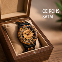 Montre pour homme en bois avec bracelet en bois, design squelette, mouvement à quartz Miyota, analogique, 46 mm, résistante à l'eau 3 BAR