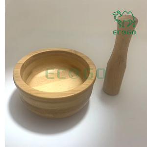 T Moulin à épices Outils de cuisine pour mélanger les épices aux herbes Bol de broyage Ustensiles de cuisine Mortier et pilon en bambou Se - Product Image 3