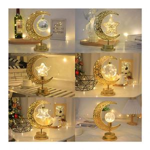 Nouvelle lampe LED en forme de lune dorée pour le Ramadan, décoration en métal pour le festival Corban, lampe de nuit décorative - Product Image 1