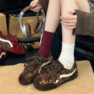 Leopard Print Suede Patchwork Casual Sneakers for Women 4cm Low Top Flat Walking Shoes Comfortable Daily Footwear - Product Image 4