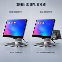 Ordinateur tout-en-un POS en alliage d'aluminium fin, écran tactile FHD de 15,6 pouces avec affichage client en option pour les caisses de vente au détail