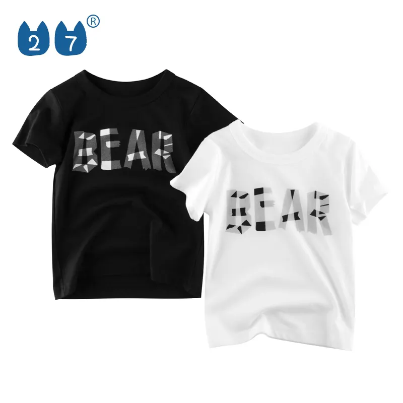 Camisetas básicas con estampado blanco y negro para niños, 100% algodón, manga corta