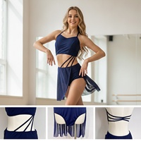 Ensemble de danse lyrique 2 pièces pour femmes G023, haut court à bretelles croisées, jupe en maille, costume de danse moderne et contemporaine, tenue de scène