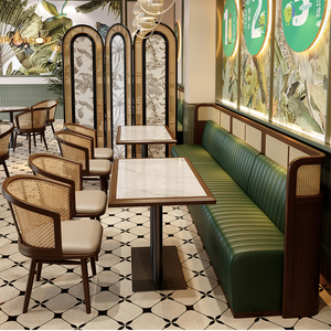 Set di Tavoli e Sedie per Caffetteria, Fast Food, Ristorante, Paninoteca, con Panche in Pelle, Metallo e Marmo, Arredamento Commerciale - Product Image 2